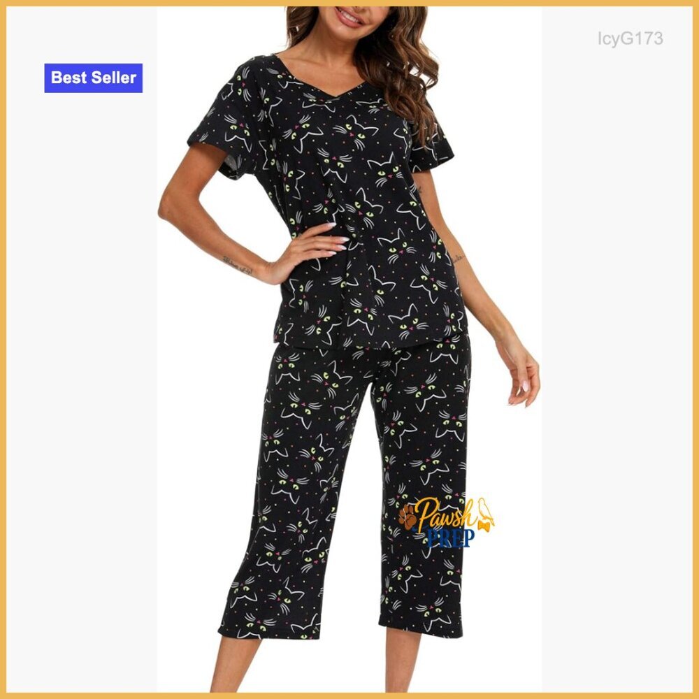 Cotton Blend Pajama Set Capri Pants Short Sleeve Top XX-Large Sleepwear
